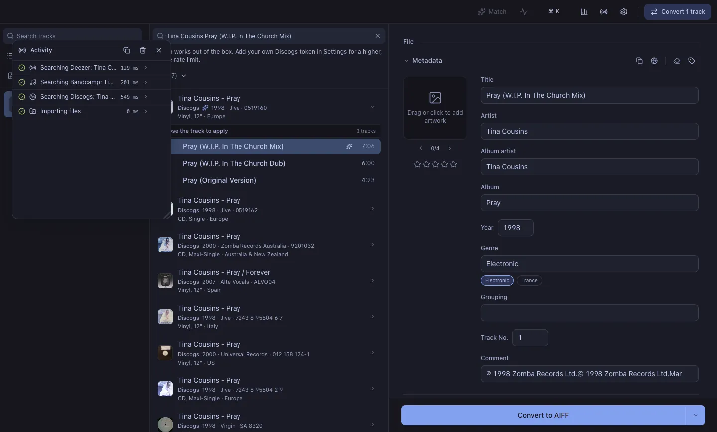 The Activity panel with the lookups running in the background.