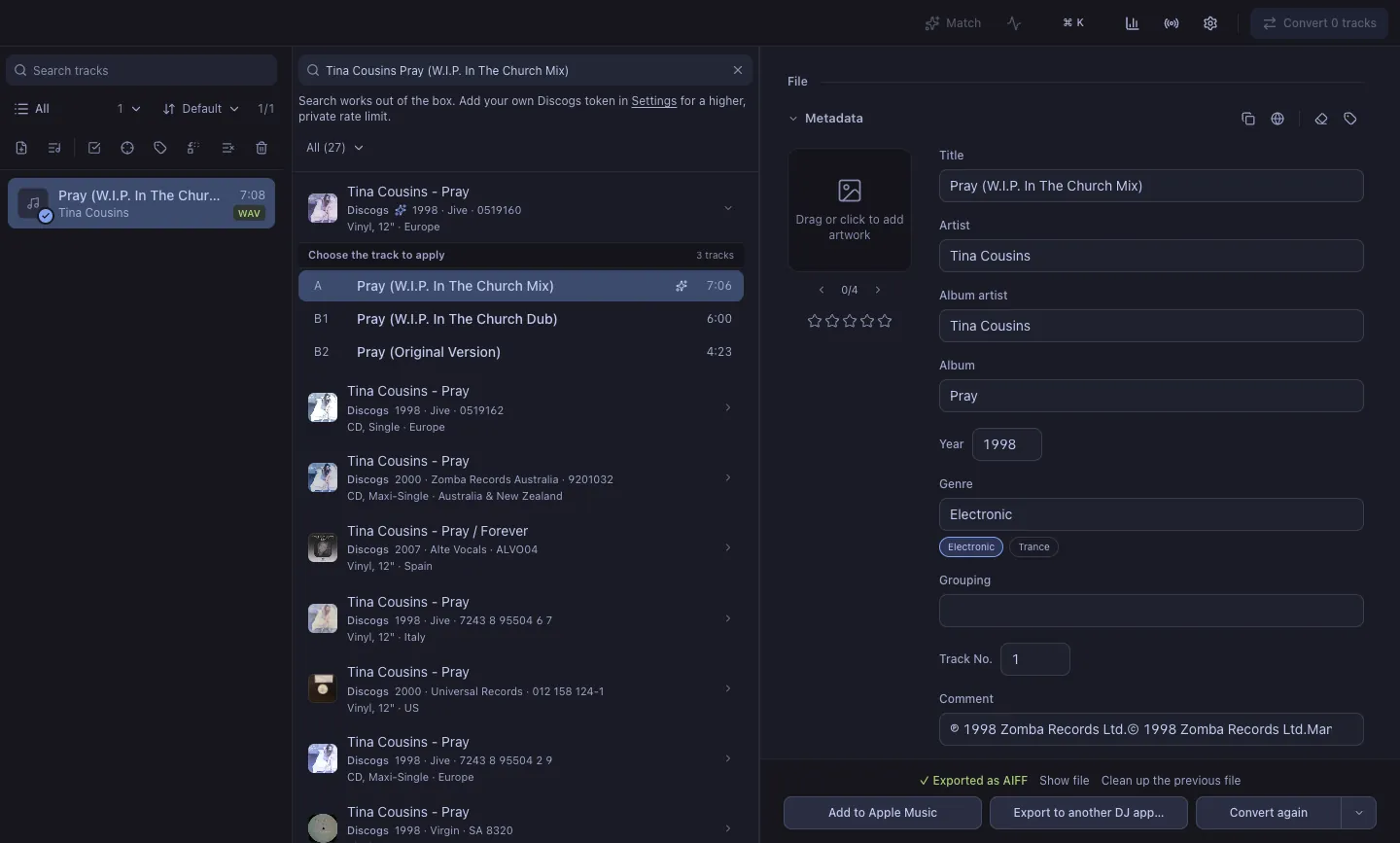Sending the track to Apple Music or exporting the collection.