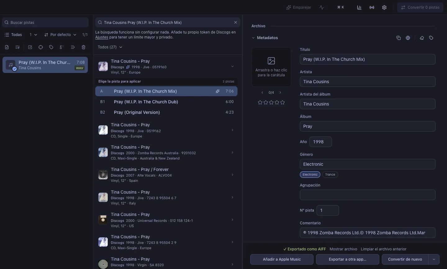 Enviar la pista a Apple Music o exportar la colección.