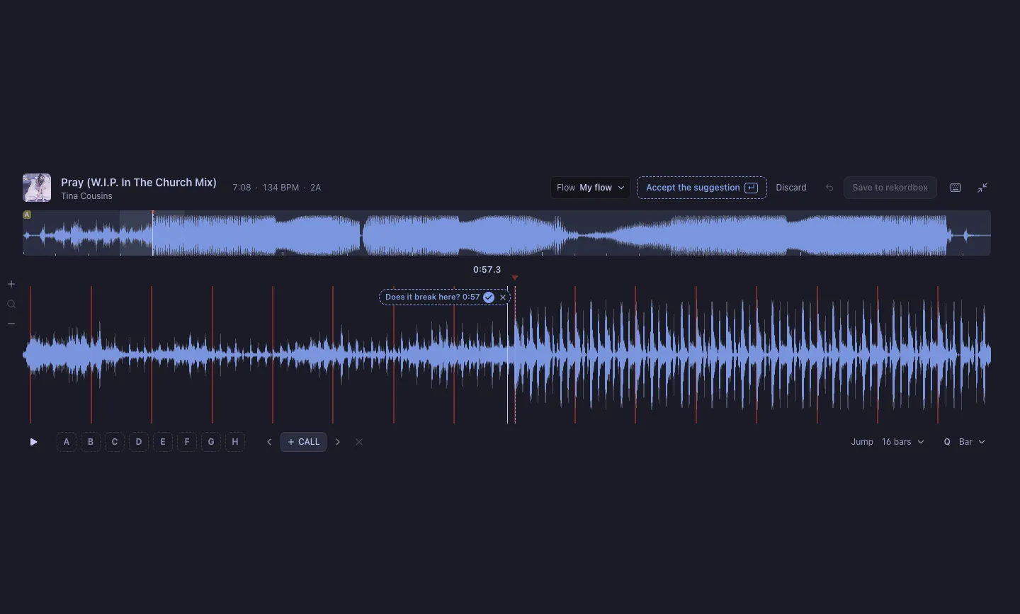 Auto mark suggests where the track drops, with your flow ready to accept.