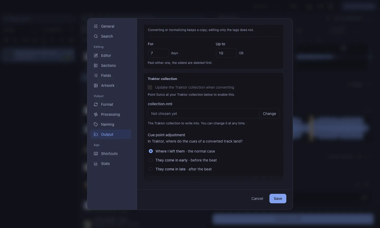 Traktor collection sync in Settings.