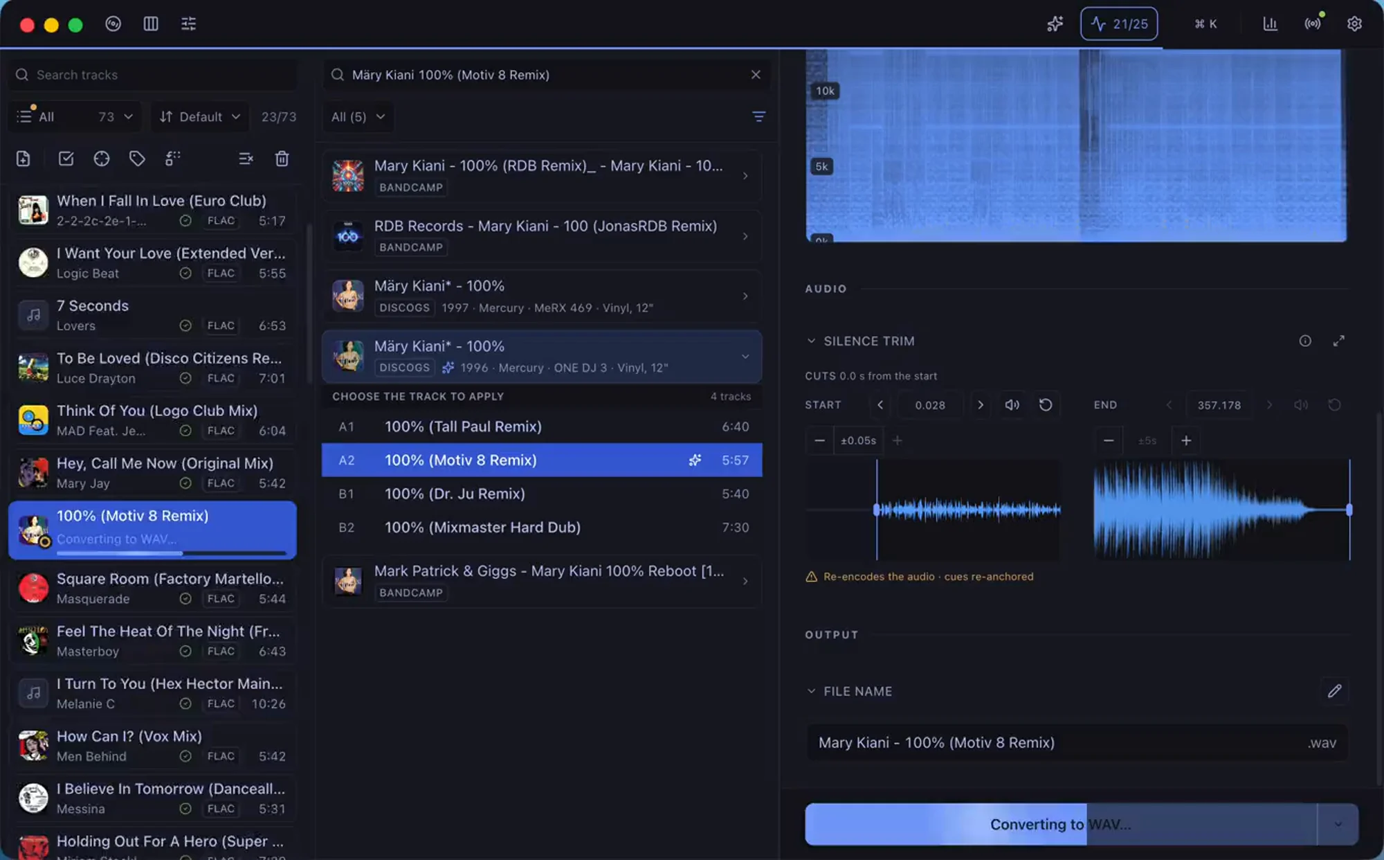Surco en macOS: lista de pistas, match de Discogs, editor de metadatos y análisis de calidad